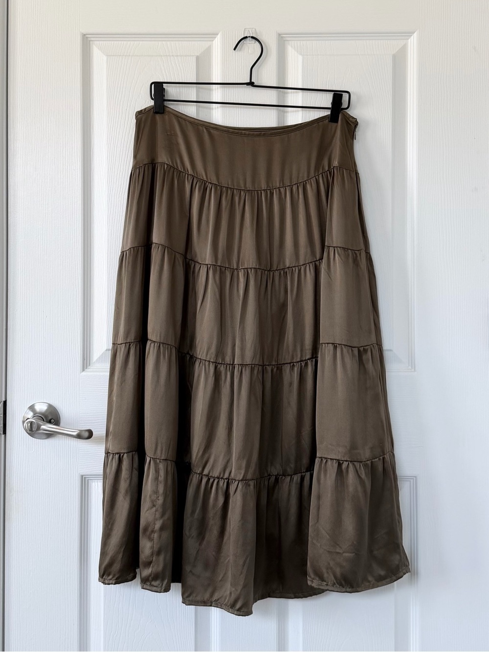 100% Silk Tiered Midi Skirt in Bronze Brown Fall Tone INC International Concepts